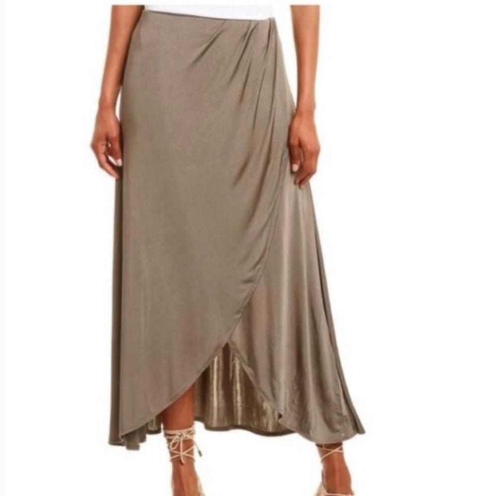 Free People Olive Satin Maxi Skirt